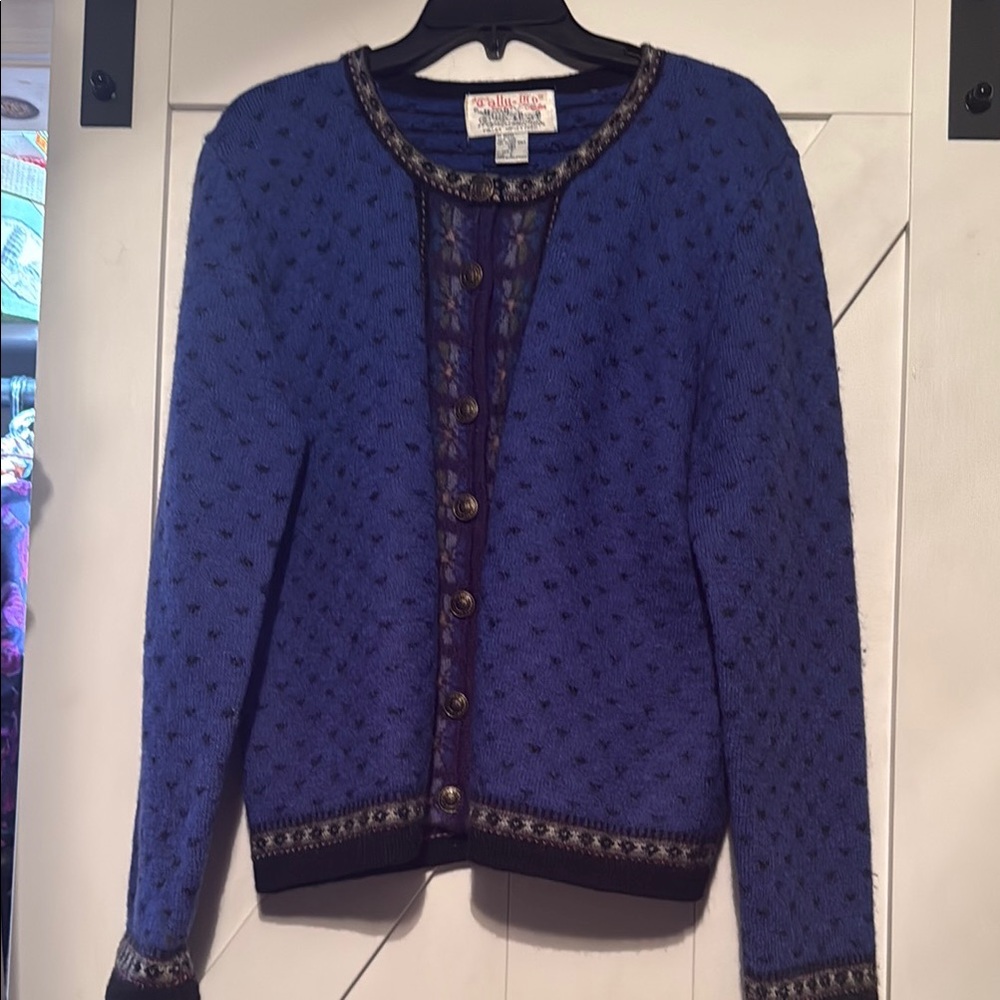 Tally Ho Blue Cardigan Sweater Classic Knit